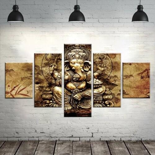 Canvas Wall Art HD Prints Modern Painting Frame Living Room 5 Pieces India Ganesh Poster Elephant Trunk God Pictures Home Decor