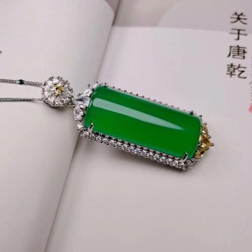 Natural ice king green chalcedony pendant necklace