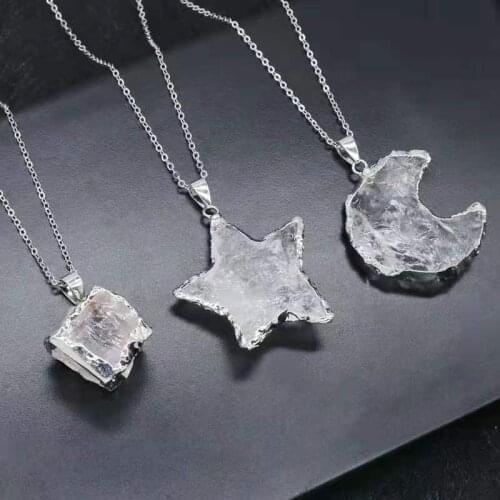 Natural polished rose quartz star moon shape pendant crystals healing stones for gifts 1Pcs