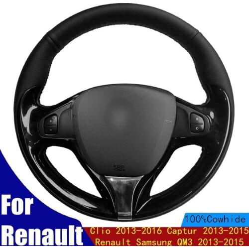 DIY Car Steering Wheel Cover Black PU Faux Leather For Renault Clio 2013-2016 Captur 2013-2015 Renault Samsung QM3 2013-2015