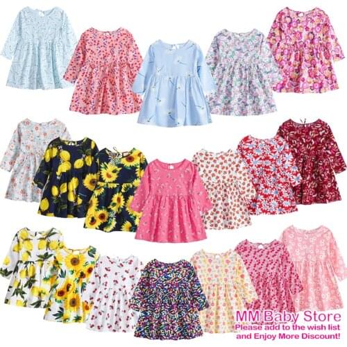 1-6Years Baby Girls Long Sleeve Flower Print Dresses Clothes Kids Summer Princess Dress Children Party Ball Pageant Dress Outfit