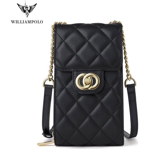 WilliamPOLO Luxury Mobile phone bag Women‘s vertical section oblique cross mini bag 2021 new Small fashion Chain Wallet Women