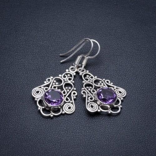 Natural Amethyst Handmade Mexican 925 Sterling Silver Earrings 1 1/2" S1521