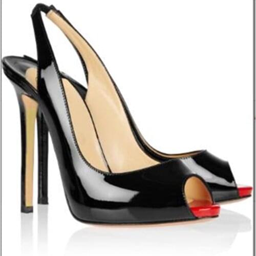 SHOFOO shoes new style pointy thin-heeled shallow lacquered leather high-heeled sandals high-heeled womens heels about 11cm