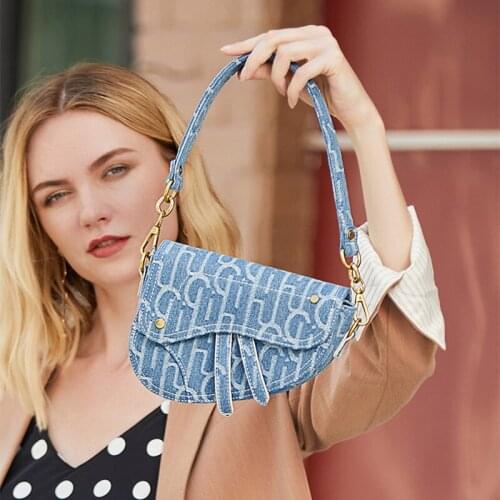 Shoulder Bags Underarm Handbags Letter Printed Denim Womens Bags Magnetic Buttons Flip Retro Fashion All-Match Four Seasons Han