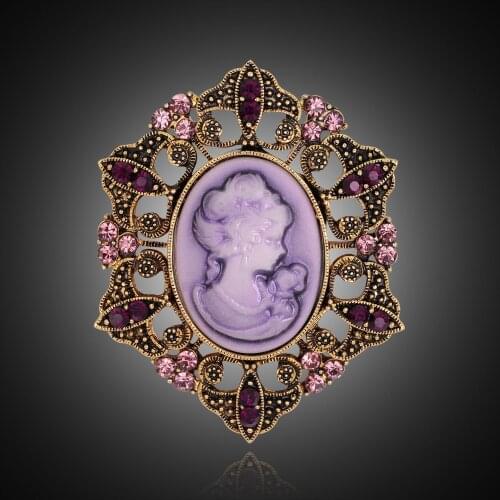 Vintage Brooches for Women Elegant Purple color Beauty Head Cameo Brooch Crystal for Female Retro Party Jewelry Brooches AF043