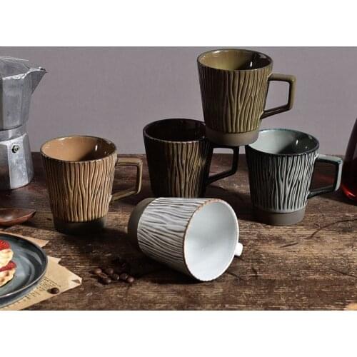 Japanese Striped Ceramic Coffee Cup Simple Home Office Afternoon Tea Set Modern Retro Stoneware Coffee Mug