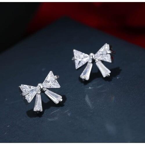 REETI 925 Sterling Silver Bowknot zircon Earrings For Women 2019 New Trend Personality Lady Fashion Jewelry