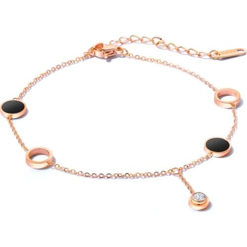 Black Circle Rose Gold Color Heart Anklet Bracelet Foot Chain Crystal Anklets for Women Foot Jewelry Ankle Bracelet Birthday