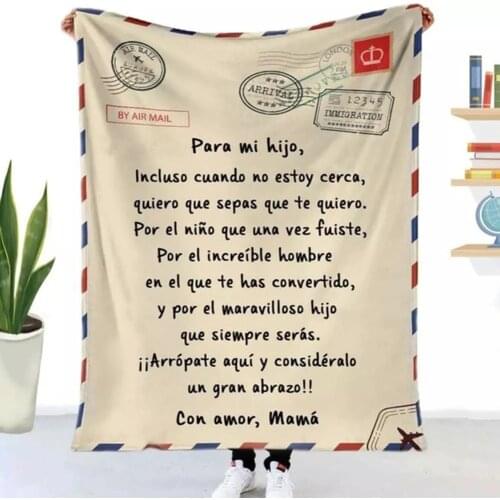 Spanish Languages Letter Mum to My Daughter Son Design Polar Fleece Blanket Winter Warm Soft Letter Throw Blanket for Bed Sofa