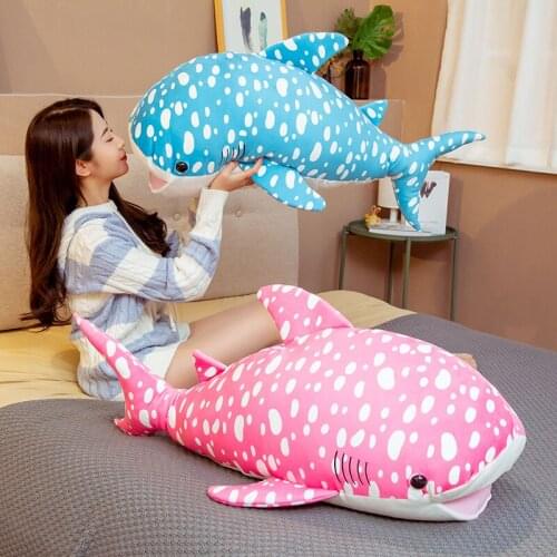 1pc 50/65/80/95cm soft pp cotton spotted fish plush cushion pink/blue shark plush toy children accompany sleeping pillow gift