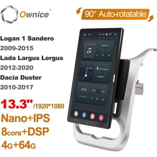 1920*1080 Ownice Android 10.0 for Renault Logan 1 2009-2015 Dacia Duster 2010-2017 Car Radio head Unit 13.3" IPS Rotatable