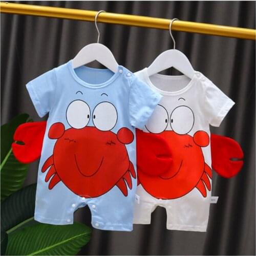 2021 Summer Baby Girl Romper Lovely 3D Crab Short Sleeve Baby Romper Cotton Breathable Baby Boy Romper Casual Baby Clothes 0-18M