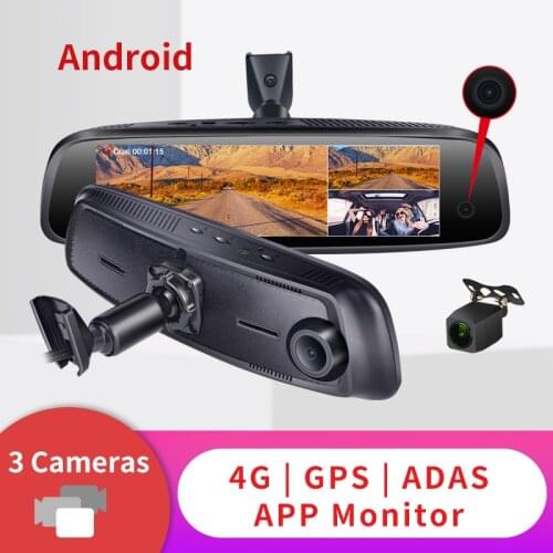 8 Inch 4G Android GPS Wifi Car Camera DVR Video Dash Cam Front and Rear View Mirror Recorder Reverse Parking Monitor WDR 1080P