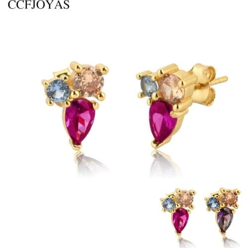 CCFJOYAS INS Minimalist Korean Style 925 Sterling Silver Stud Earrings for Women Colorful Cute Studs Earrings Fashion Jewelry