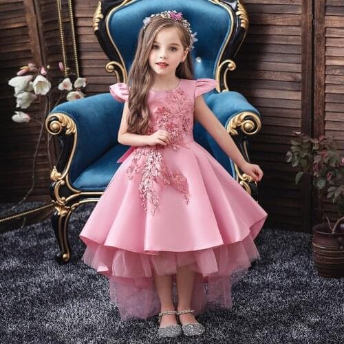 3-12 yrs Girls Flower Party Clothes Kids Long Tail Elegant Wedding Princess Dress