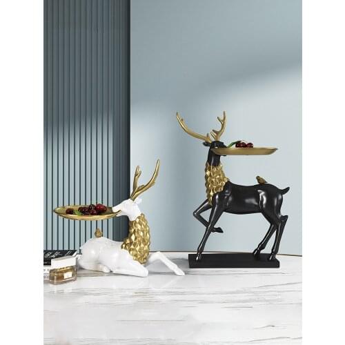 Home Decor Elk Figurines Nordic Deer Statues Desk Accessories Modern Porch Key Tray Storage Living Room Wine Cabinet Decoration