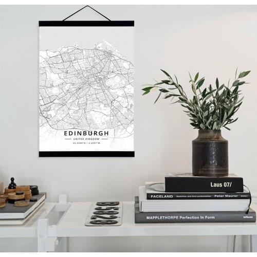 Edinburgh, United Kingdom City Map Wooden Framed Canvas Painting Home Decor Wall Art Print Pictures Poster Hanger