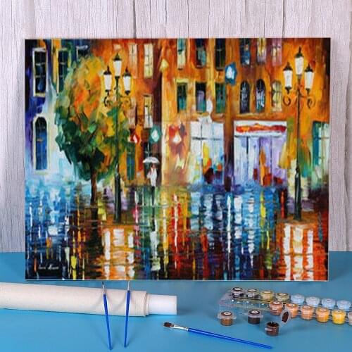 The City Rain Coloring By Numbers Painting Package Oil Paints 40*50 Oil Painting Loft Wall Picture Kids Wall Art Drawing