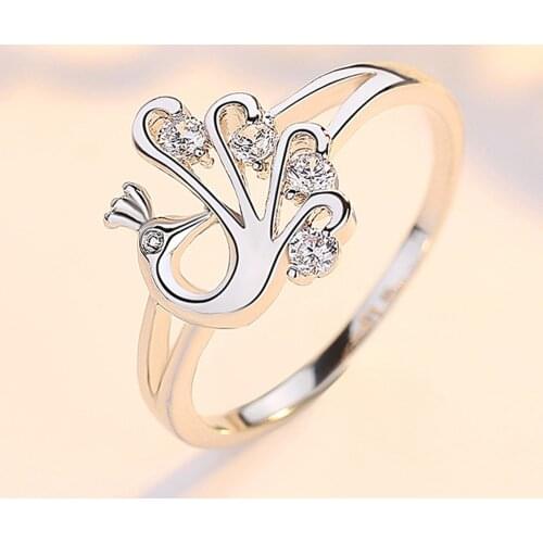 HPXmas 2019 Shiny Clear Crystal Peacock Rings For Women Girls Silver Color Hollow Wedding Engagement Ring Jewelry Size 6/7/8/9