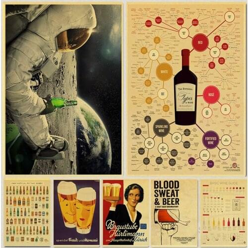 Interesting Beer Wine collection Retro Posters Home Decor Kraft Paper Printed Wall Paitnign Room Decorative Posters
