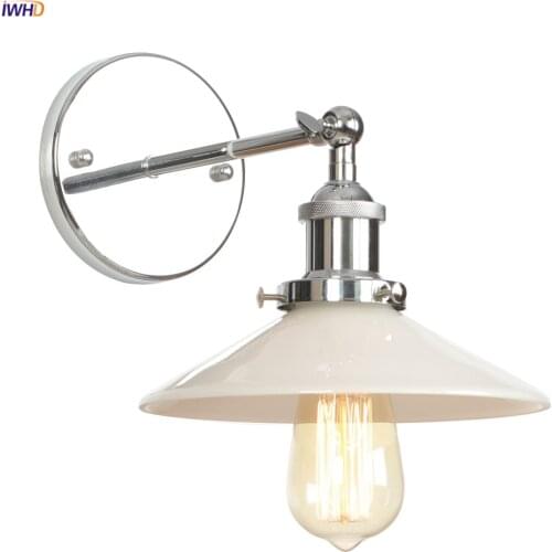 IWHD Nordic Modern White Glass Wall Lamp Bedroom Mirror Stair Loft Industrial Retro Wall Light LED Applique Murale Luminaire