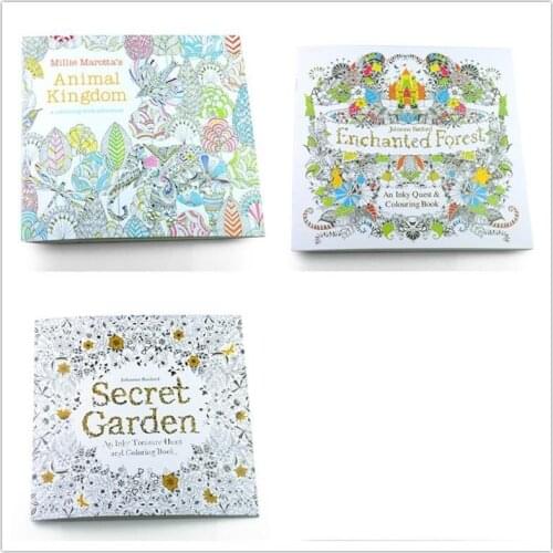 3PCS English Edition Secret Garden+Fantasy dream +Animal Kingdom Coloring Book Children Adults Colouring Book Each Book 24 Pages