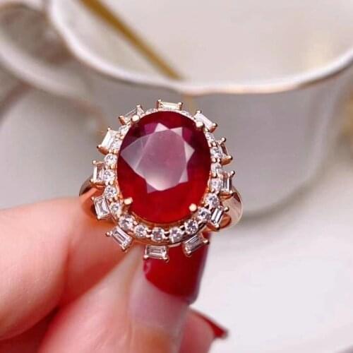 Natural Ruby Ring Large Grain Pigeon Blood Red Luxury Fashion Ladies Jewelry S925 Sterling Silver Plated 18K Gold Engagement