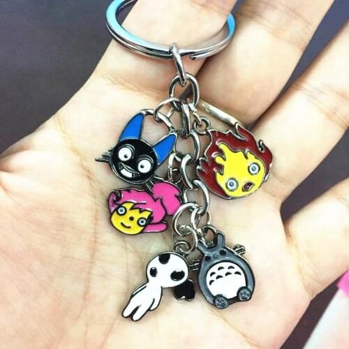 Studio Ghibli My Neighbor Totoro JiJi Calcifer metal Keychain Keyring 5 pendant zinc alloy key ring Costume kids gift