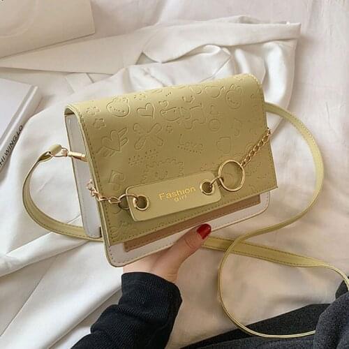 Fashion Solid Color Handbags For Women Cartoon Print Small Square Bag Designer Female Shoulder Crossbody Bag Brand Purse