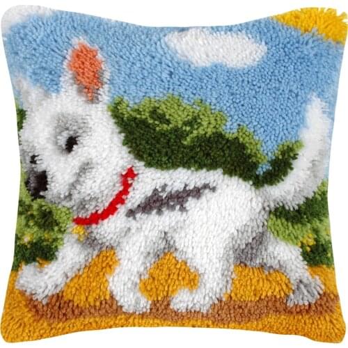 Latch Hook Kit Pillow Cover DIY Crochet Yarn Kits Hooking Pillow Cover for Adults and Kids Cushions with Printed pattern