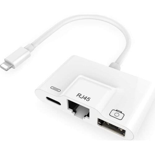 RJ45 Ethernet LAN Wired Network Adapter,3 in 1 Wired Ethernet and USB3 Camera Adapter & Charger Port Compatible with iPhone/iPad