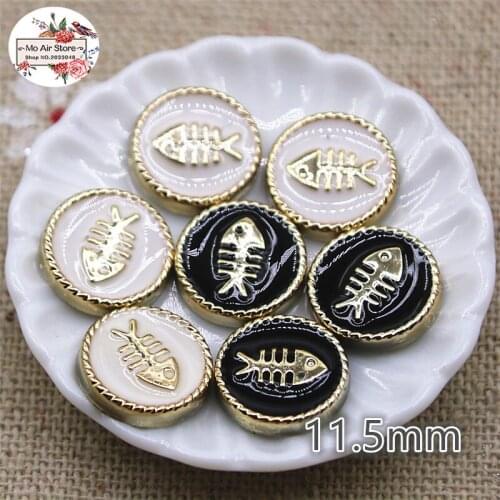 50pcs 11.5mm round fish bones plastcic flat back Buttons Home Garden Crafts Cabochon Scrapbooking DIY Accessories