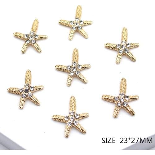 10Pcs/Lot 23*27MM Starfish Shape Alloy Rhinestone Buttons For All Kinds Of Clothing DIY Craftwork Needlework Accessories