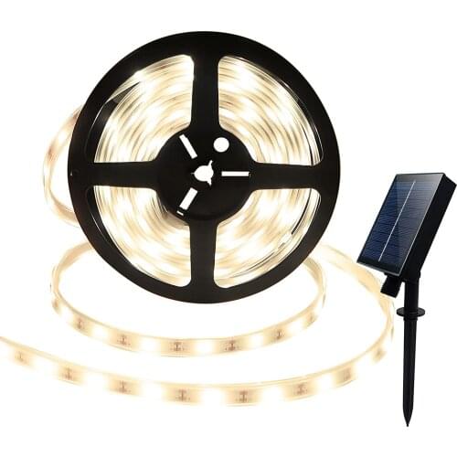 Solar Strip Lights, 16.4Ft 150 LED Outdoor Rope Light with Remote, Timer, Auto ON/Off,Dimmable Cuttable for Christmas Warm White