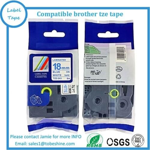 Compatible 18mm TZe tape tze 243 tz 243 tz243 blue on white TZ laminated tape cartridge