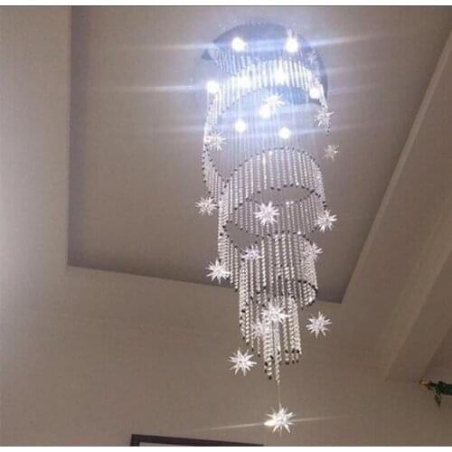 Modern Spiral K9 Crystal LED Ceiling Lights Large Staircase Indoor GU10LED Long Stair Ceiling lamps Lighting Fixtures