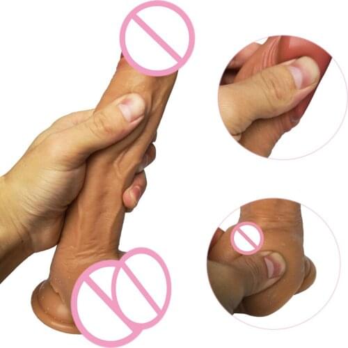 22*4cm Female Super Soft Silicone Artificia Dildo Flexible Suction Cup Penis Realistic Lifelike Skin Dick Woman Erotic Sex Toys