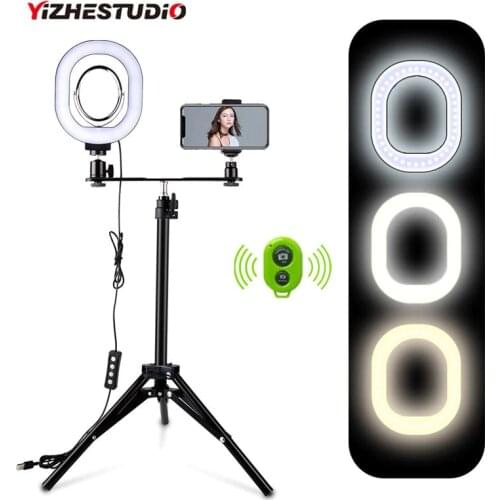 Yizhestudio 2 in 1 LED Light Ring Lighting Kit Photo Lamp for Video Live Youtube Selfie lamp with Bluetooth Tripod Phone Hold