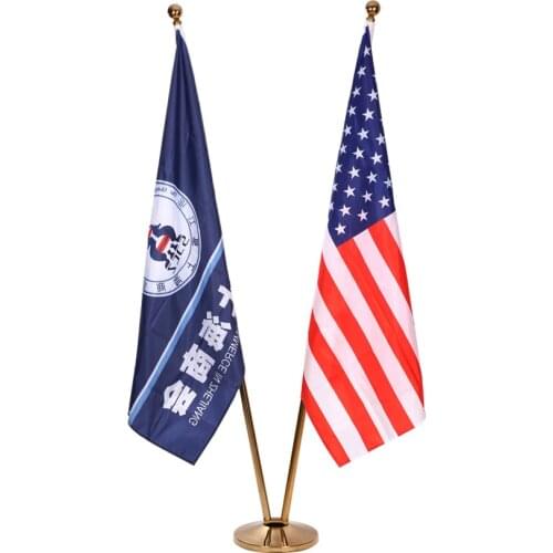 V Type Indoor Standing Flagpole High Quality 2m Silver Gold Color Flagpole For Conference Office Indoor Flag pole With Stand