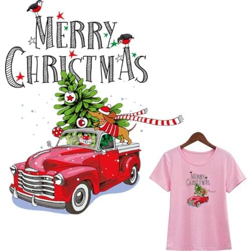 Merry Christmas Iron-On Transfer Cars Fashion Heat Transfer Clothes Diy Accessory Iron On Stickers Cartoon Patch