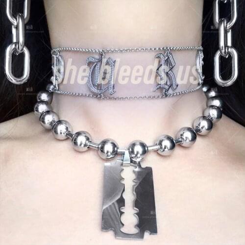 Vintage Necklace for Women Blade Pendant Friends Punk Kpop Goth Bead Chains and Necklaces Gothic Womens Neck Chain Fashion