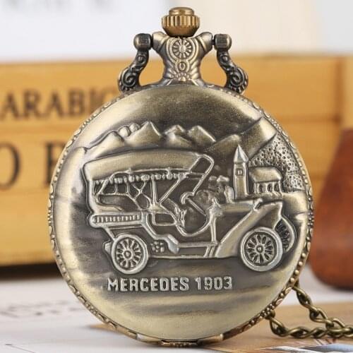 Vintage Bronze pocket watch Retro Steam Punk Van Car Antique Chain Quartz Locomotive Pendant Pocket Watch Gift reloj bolsillo