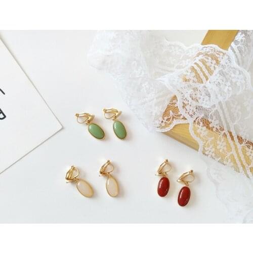 Vintage Clip On Earrings Circle Oval Stud Simple Ear Clip Earings Non Pierced Stone Retro Korea Jewelry For Girls Women Ladies