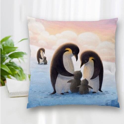 High Quality Custom Penguin Painting Square Pillowcase Zippered Bedroom Home Pillow Cover Case 20X20cm 35X35cm 40x40cm