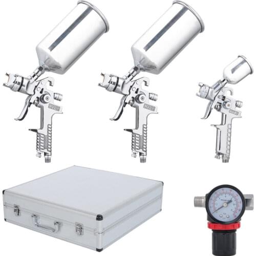 WAERTA 3pcs HVLP Mini Air Airbrush Kit Detail Basecoat Car Primer Clearcoat w/ Case