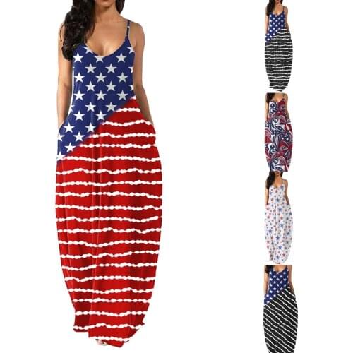 Dress Women Summer 2021 Europe Selling Printed Sleeveless Round Collar Strap Large Size Dresses Casual Vestidos CFF21046