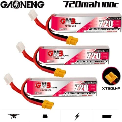 1-5Pcs GAONENG GNB 720mAh 3S 11.4V Max 200C HV XT30U-F Plug Lipo Battery for RC Tinywhoop FPV Frame Kit Tinywhoop Racing Drone