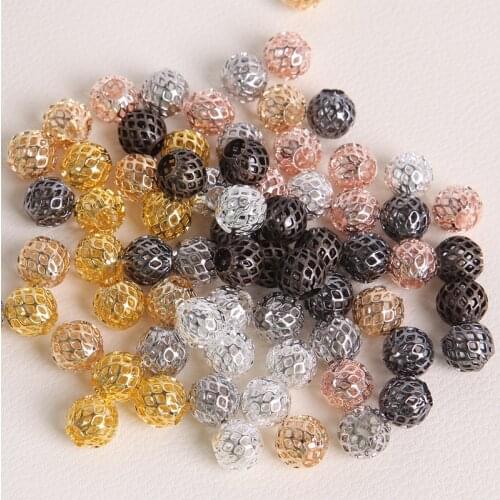 10PCS Spacer Hollow Round Beads 10mm Brass Micro Pave Cubic Zirconia Beads for Jewelry Making DIY Charms Bracelet