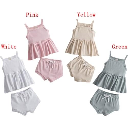 2pcs Set Baby Girl Clothes Infant Party Princess Dress Cotton Tops+Short Pants Solid Pajamas Kids Clothing Set Size 0-2 Years